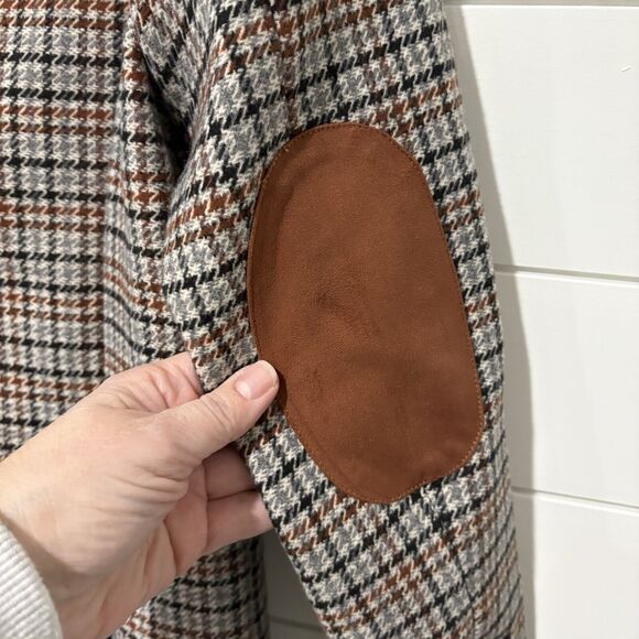 Evereve | Blazer Houndstooth Elbow Patches Neutral Button Long Sleeve Small - Picture 7 of 10